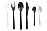Besteckset schwarz und weiß mit Messer, Gabel, Esslöffel und Teelöffel aus Kunststoff, ideal für Party, Buffet und To-go-Gastronomie, Artikelnr. BS-SW-SET