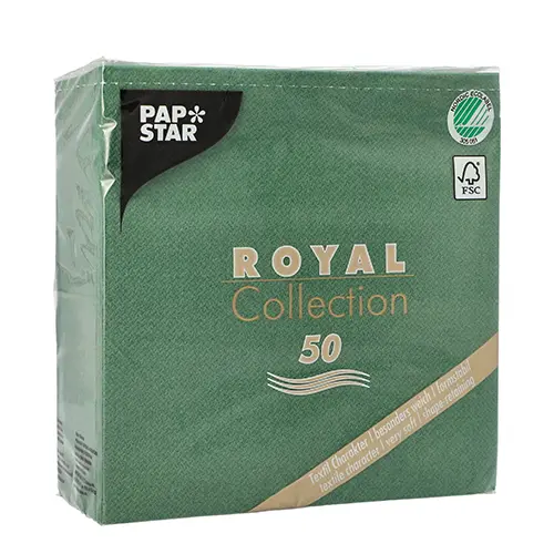 PAPSTAR 50 Servietten "ROYAL Collection" 1/4-Falz 33 cm x 33 cm dunkelgrün