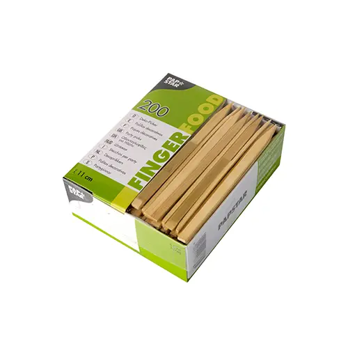 PAPSTAR Fingerfood - Spieße 11 cm "Nature" aus Bambus mit natürlicher Rinde, 200er Pack in Box, nachhaltig für Fingerfood und Buffet, Art.-Nr. 16768