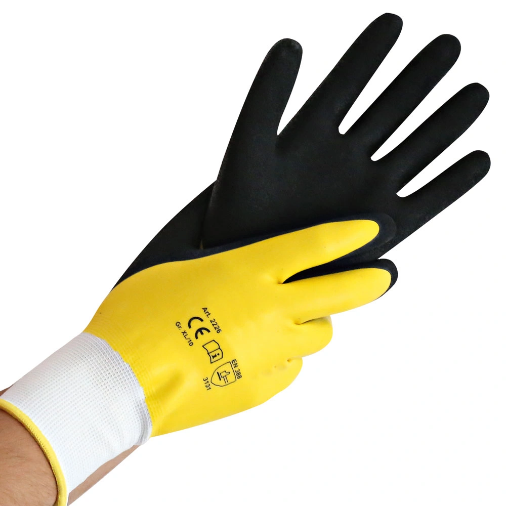 Hygostar Wet Protect Feinstrickhandschuhe mit Latex-Beschichtung gelb/schwarz, VE 120 Paar