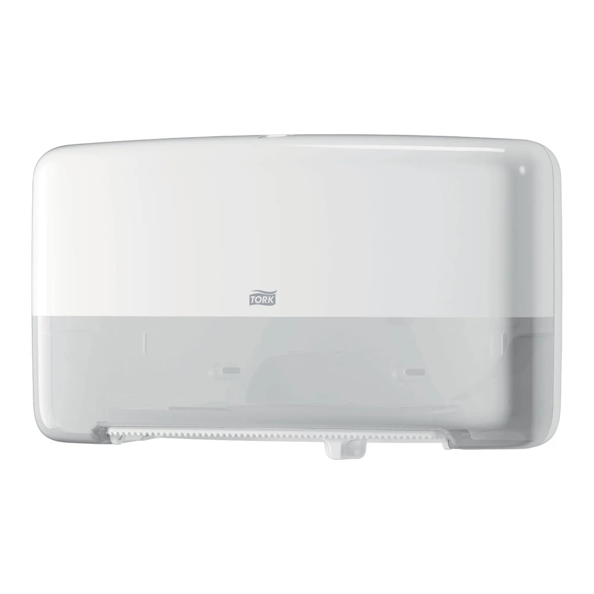 Tork Elevation Doppelrollenspender für Mini Jumbo Toilettenpapier T2, weißer Duospender aus Kunststoff für zwei T2-Mini-Jumborollen, Art.-Nr. 555500