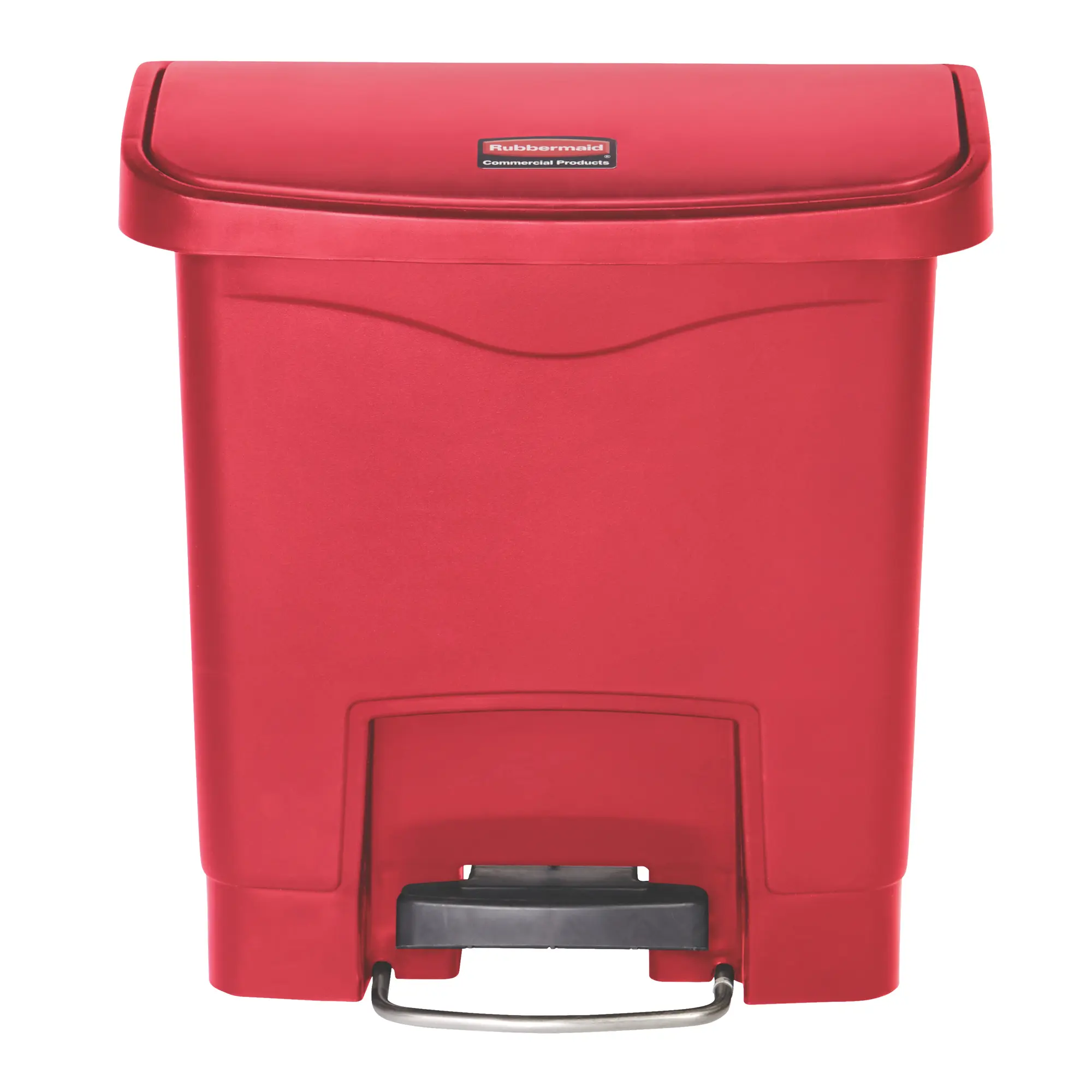 Rubbermaid Slim Jim Step on Abfallbehälter 15 Liter Front Step in Rot, robuster Pedal-Abfallbehälter mit leise schließendem Deckel