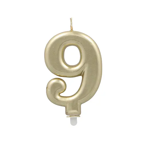 PAPSTAR Zahlenkerze mit Halter 7 cm gold "9" aus Paraffin, ideal für Geburtstage und Jubiläen, Artikel 37170