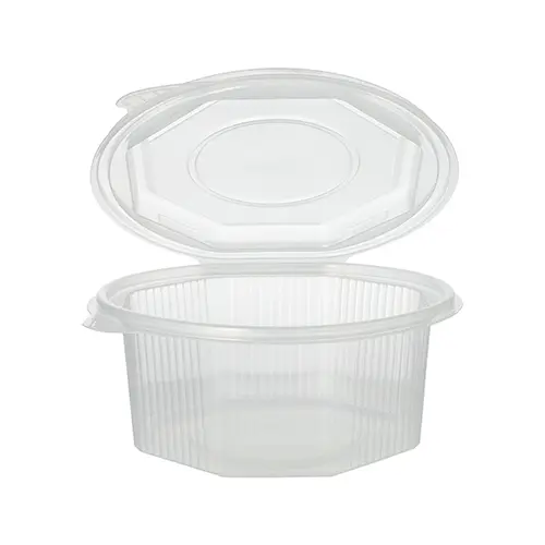 Starpak Verpackungsbecher mit Klappdeckeln, PP 8-eckig, 750 ml, transparent, 13 x 13 x 6,1 cm, To-Go-Becher für Salate und Feinkost, PAPSTAR 87608