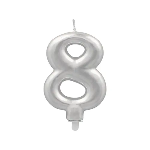 PAPSTAR Zahlenkerze mit Halter 7 cm silber "8" aus Paraffin für Torten, Kuchen, Geburtstage und Jubiläen, Artikel 37169