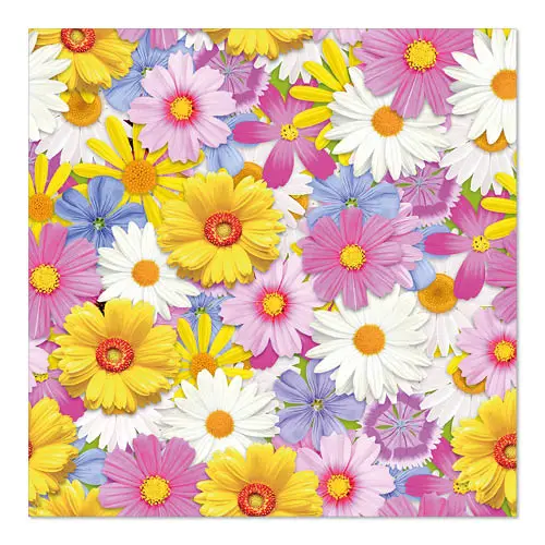 PAPSTAR Servietten, 3-lagig 1/4-Falz 33 x 33 cm "Daisies Mix" mit farbenfrohem Gänseblümchen- und Margeriten-Dekor, nachhaltige Tissue-Servietten FSC-zertifiziert