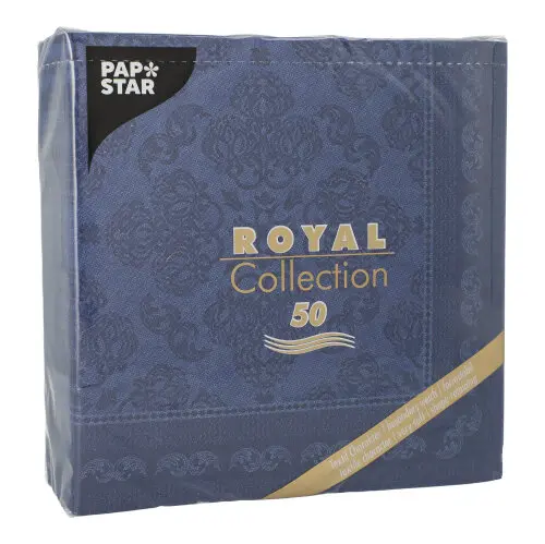 PAPSTAR Servietten ROYAL Collection 1/4-Falz 40x40 cm dunkelblau Arabesque, hochwertige Tissue-Premiumservietten in Stoffoptik, weich, formstabil und kompostierbar