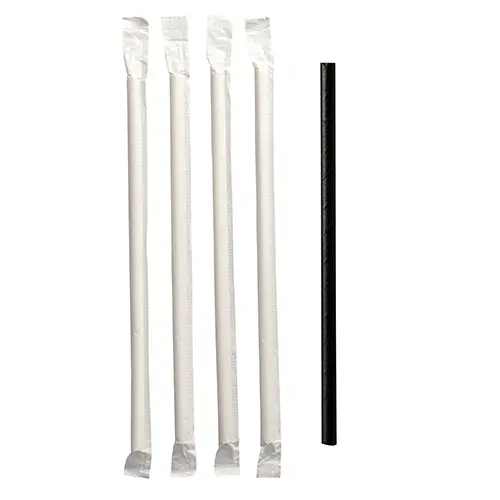 PAPSTAR Trinkhalme, Papier Ø 6 mm, 20 cm schwarz einzeln in Papier gehüllt, hygienische und nachhaltige Trinkhalme für Cocktails und Drinks, Art.-Nr. 89970