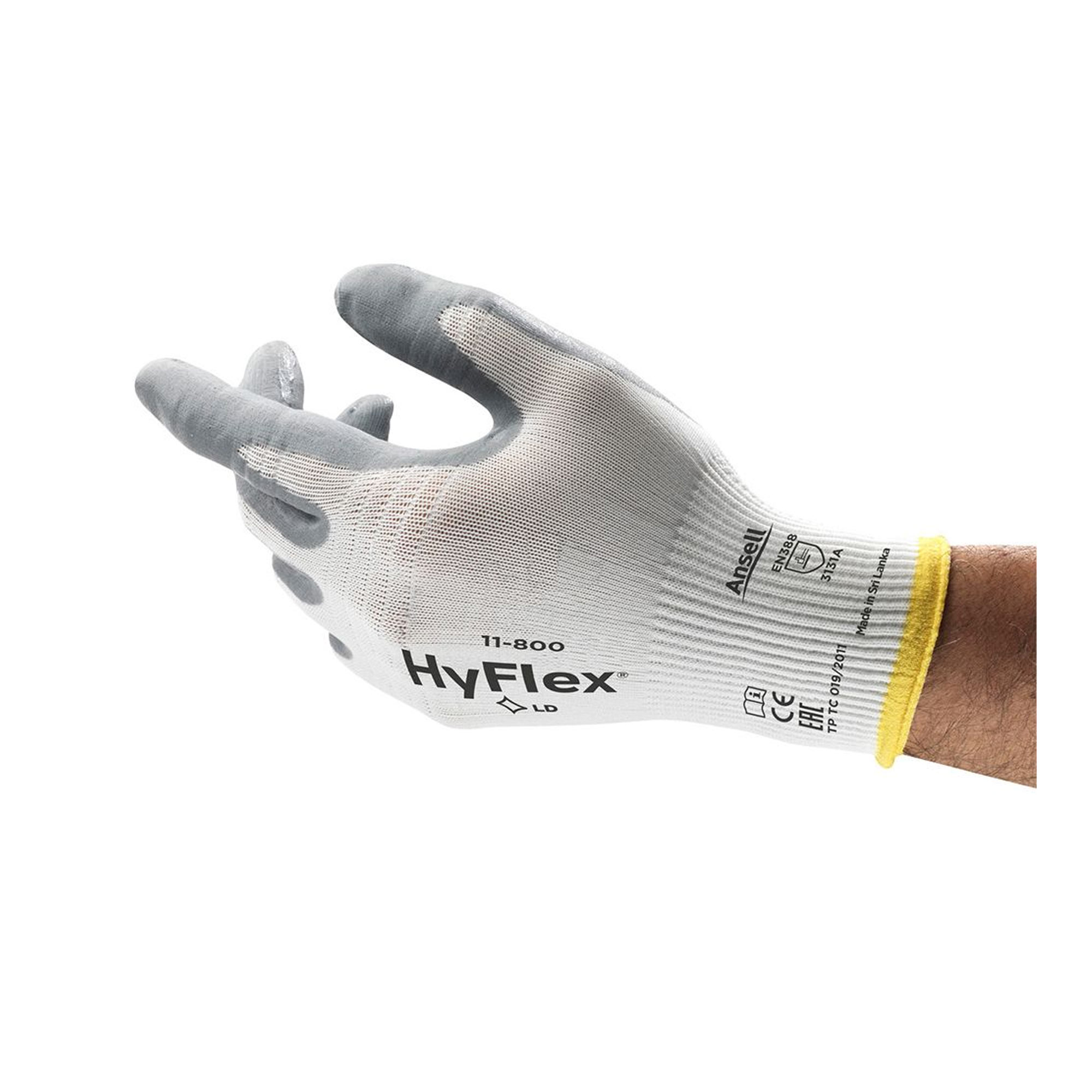 Ansell HyFlex 11-800 Mehrzweckhandschuhe mit Nitril-Beschichtung weiß/grau, VE 12 Paar