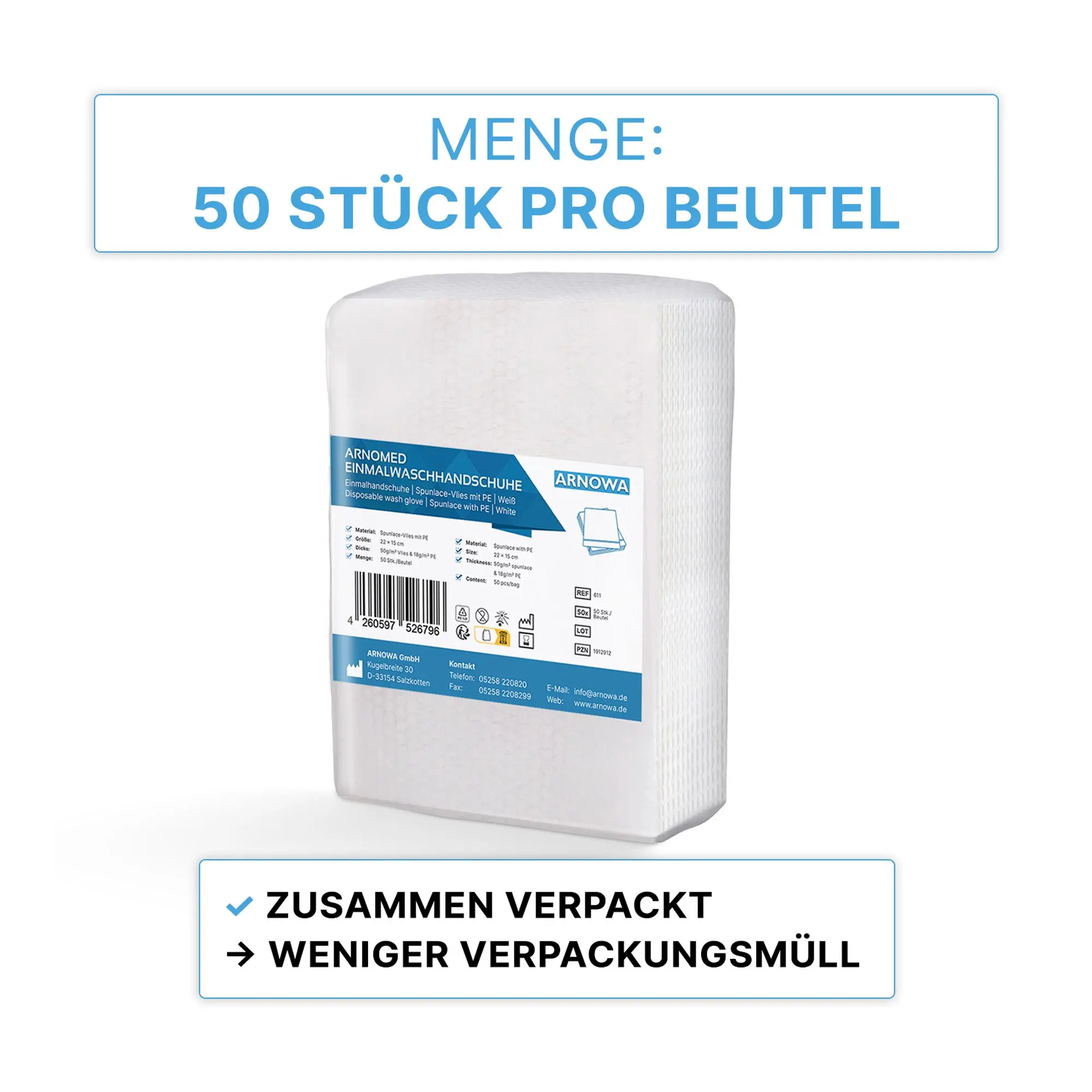 ARNOMED Einmalwaschhandschuhe Spunlace Vlies mit PE-Innenbeschichtung