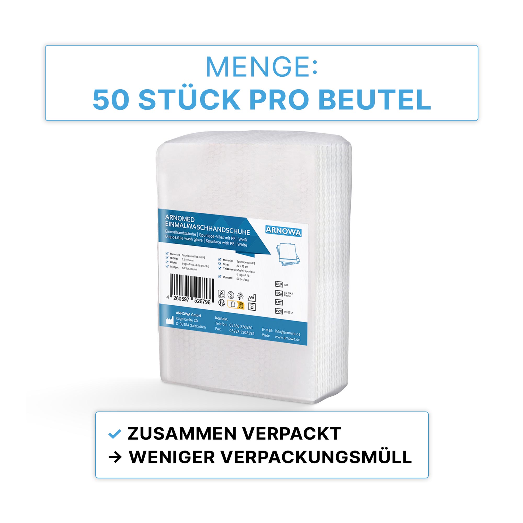 ARNOMED Einmalwaschhandschuhe Spunlace Vlies mit PE-Innenbeschichtung