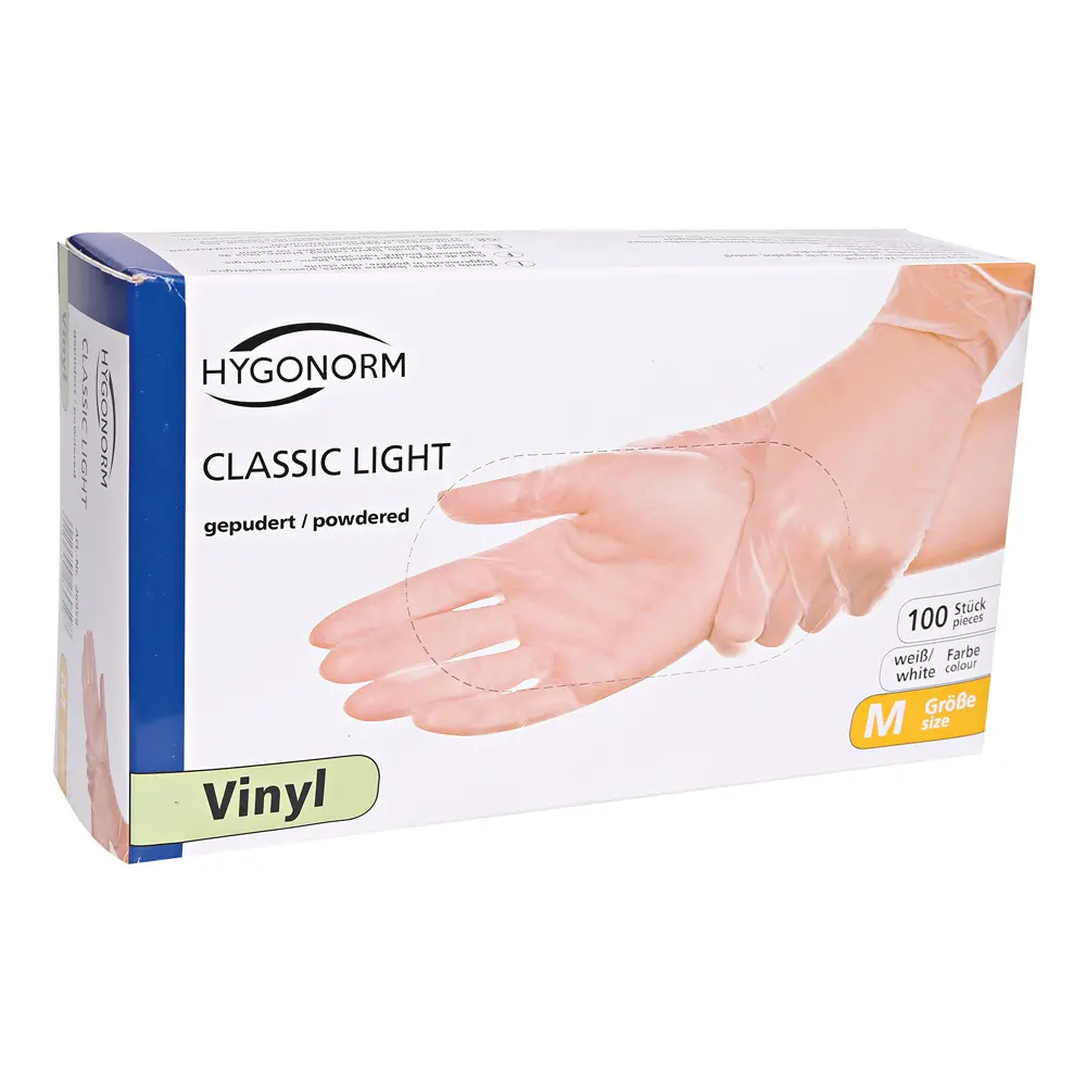 Hygonorm Classic Light Vinylhandschuhe transparent gepudert, latexfreie Einmalhandschuhe aus Vinyl für Gastronomie, Lebensmittelverarbeitung und leichte Montagearbeiten, VE 1000 Stück