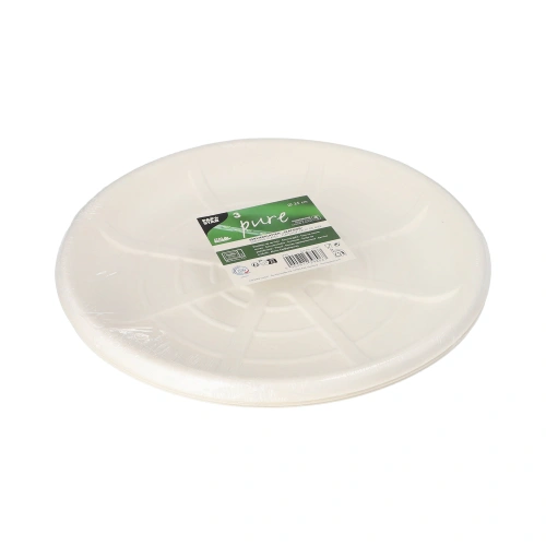 PAPSTAR Servierplatten, Zuckerrohr "pure" rund Ø 35 cm weiß für Meeresfrüchte, 20 x 3 Stück