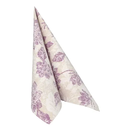 PAPSTAR Servietten "ROYAL Collection" 1/4-Falz 40 x 40 cm lila "Flowers", stoffähnliche Premium-Tissue Dekorserviette mit floralem Muster für festliche Tischdeko, Art.-Nr. 37361