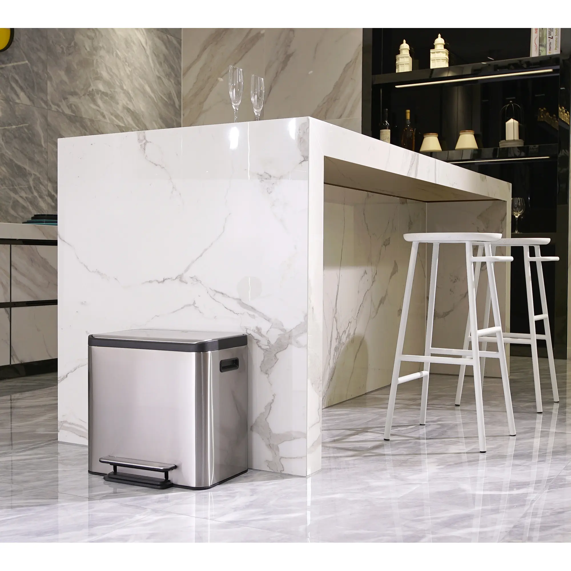 EKO EcoCasa Tretmülleimer Edelstahl 30 Liter mit Anti-Fingerprint-Oberfläche, herausnehmbarem Inneneimer und Fußpedal, eleganter Küchenabfalleimer