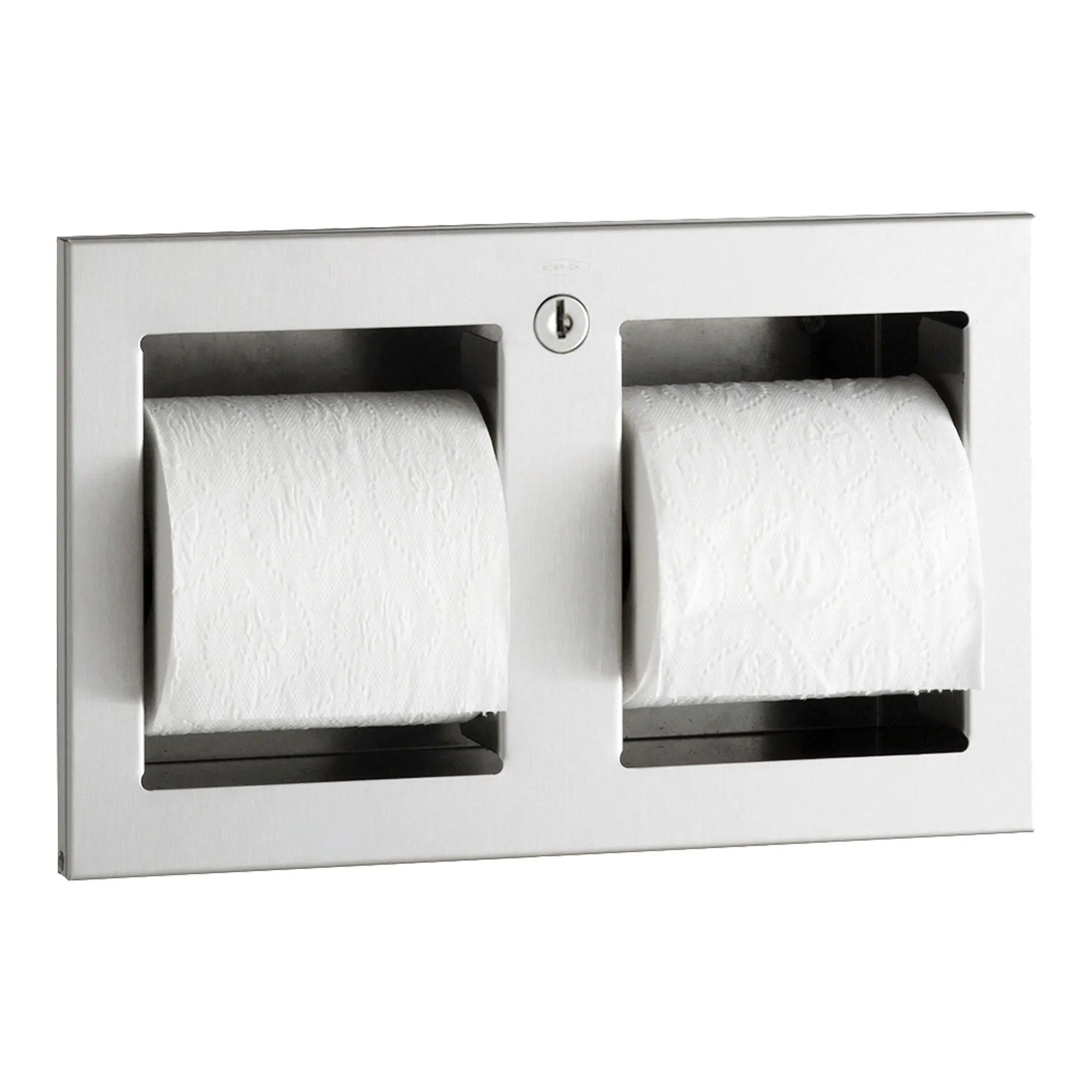 Bobrick B-35883 TrimLine WC-Papierrollenhalter für 2 Standard-WC-Papierrollen zum Wandeinbau, abschließbar, Edelstahl, Artikelnummer B-35883