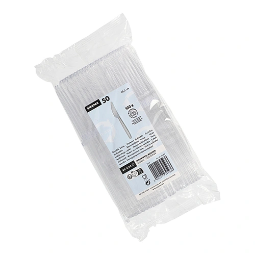 Starpak Mehrweg-Messer 18,5 cm transparent, 20 x 50 Stück von PAPSTAR aus spülmaschinengeeignetem Polystyrol, hygienische Mehrweg-Kunststoffmesser im Beutel