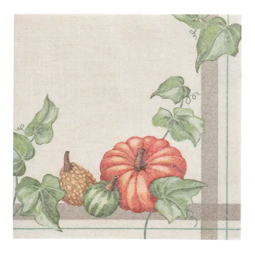 PAPSTAR Servietten "ROYAL Collection" 1/4-Falz 40 x 40 cm Pumpkin, Premium-Servietten in Stoffoptik mit herbstlichem Kürbis- und Blattmotiv, FSC-zertifiziert