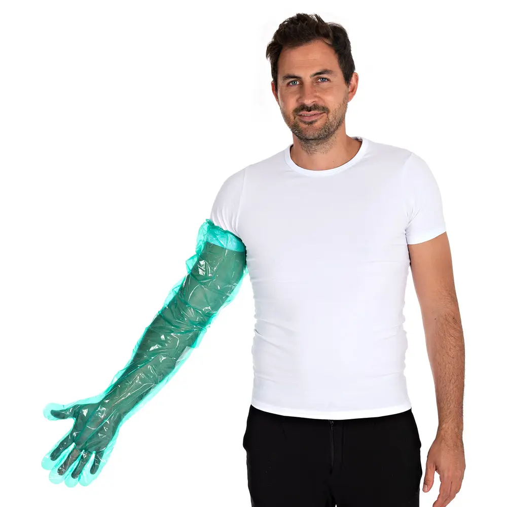 Hygostar Softline Long Plus LDPE-Handschuhe grün, extra langer, puderfreier Einweghandschuh aus LDPE bis zur Schulter, ideal für Reinigung, Gastronomie, Tierpflege sowie Alten- und Krankenpflege, VE 2000 Stück