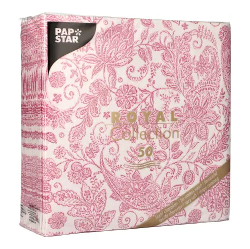 PAPSTAR Servietten "ROYAL Collection" 1/4-Falz 40 x 40 cm fuchsia Paisley, hochwertige Premium-Servietten in Stoffoptik, weich, formstabil und umweltzertifiziert, Packung mit 50 Tissues