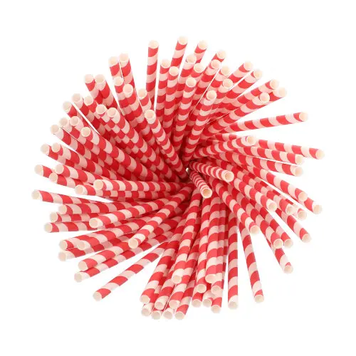 PAPSTAR Trinkhalme Papier Ø 6 mm, 20 cm rot/weiß "Stripes" aus umweltfreundlichem Papier, dekorative rot-weiße Streifen, ideal für kalte Getränke, Artikel 37176