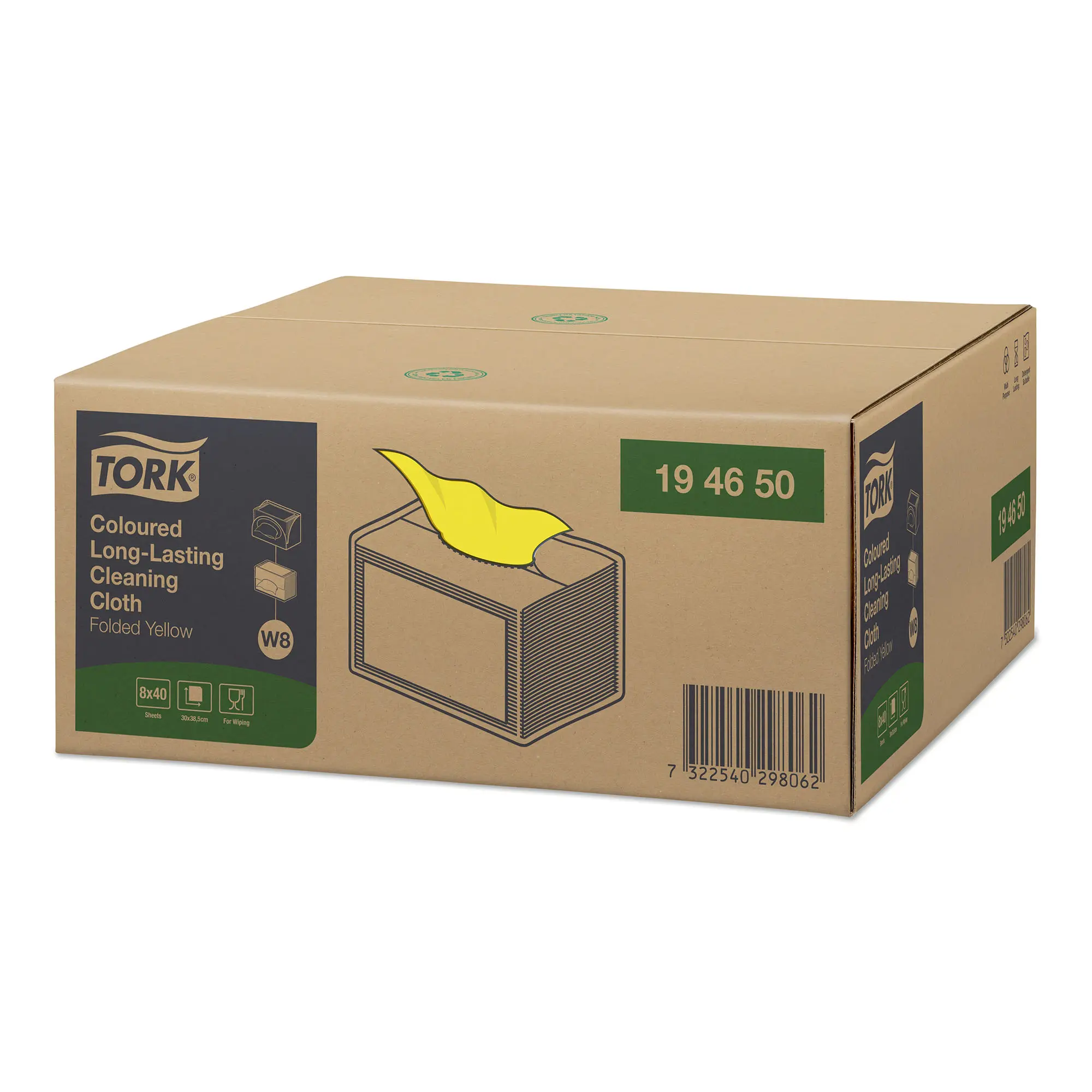 Tork Premium langlebige, gelbe Reinigungstücher W8, 1‑lagig, 30 x 38 cm, 320 Stück im Karton und Small-Pack für professionelle Reinigung, Artikel 194650