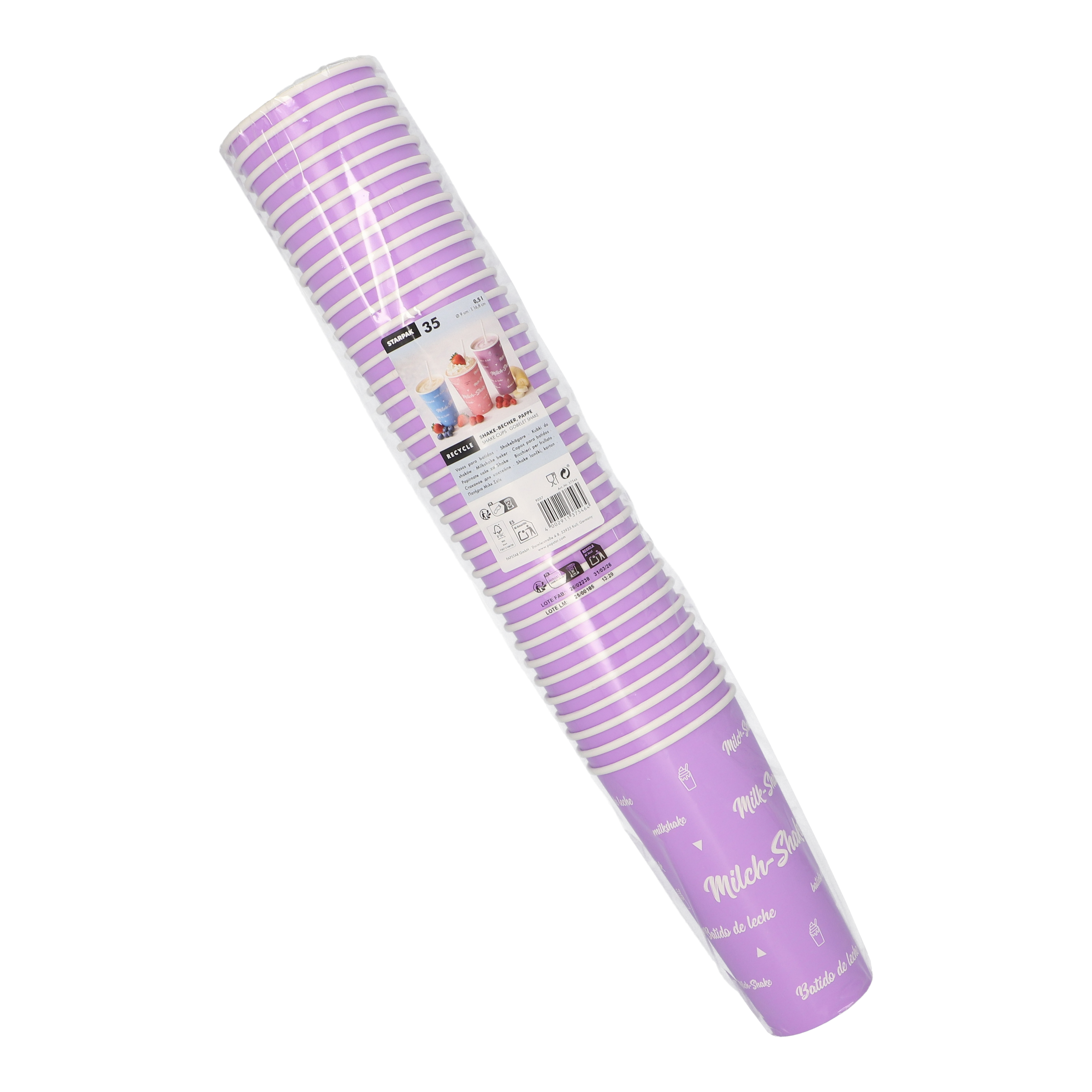 Starpak Shake-Becher, Pappe 0,5 l Ø 9 cm, lila "Milk-Shake", 20 x 35 Stück