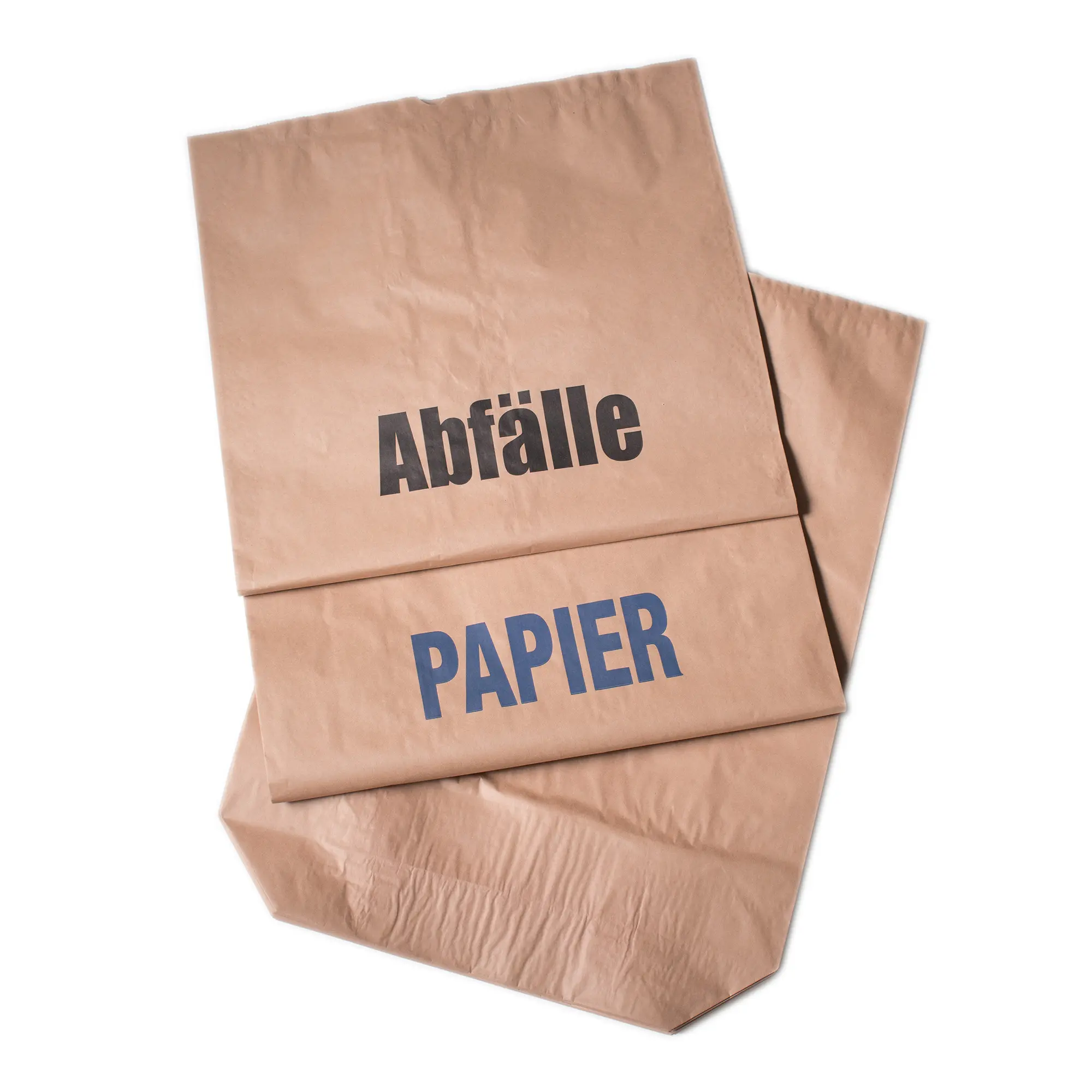 Deiss Papierabfallsäcke 120 Liter aus stabilem Kraftpapier, stehender brauner Sack mit Aufdruck „Abfälle“ für Papier- und Biomüll