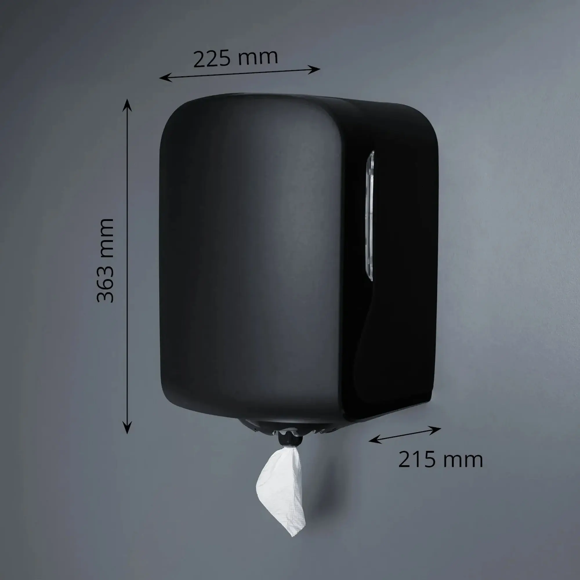 SEMYtop Handtuchrollenspender Centerpull Maxi schwarz, Wandspender für Centerpull-Handtuchrollen mit Adapter zur hygienischen Einzelblattentnahme, Maße 363 x 225 x 215 mm
