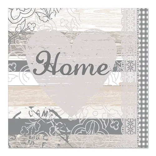 PAPSTAR Servietten, 3-lagig 1/4-Falz 33 x 33 cm Home in Grau-Beige, umweltfreundliche FSC-Tissue-Servietten mit Herz und Ornament-Dekor