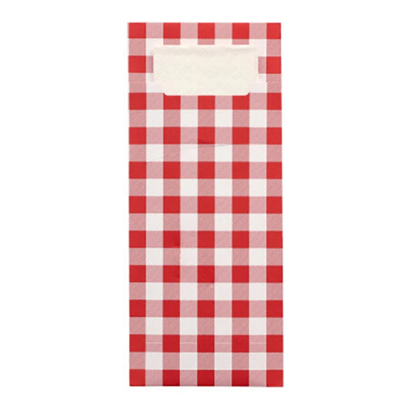 PAPSTAR Bestecktaschen 20 x 8,5 cm rot Vichy Karo aus Papier inkl. weißer 2-lagiger Serviette 33 x 33 cm, hygienisch für Gastronomie, FSC-zertifiziert, Art.-Nr. 87928
