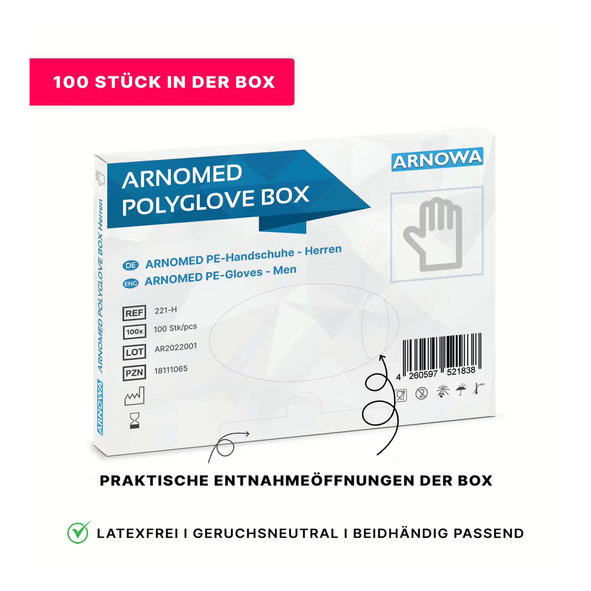 ARNOMED POLYGLOVE BOX PE-Einmalhandschuhe transparent, VE 100 Stück