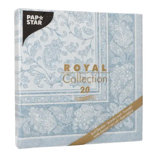 PAPSTAR Servietten "ROYAL Collection" 1/4-Falz 40 x 40 cm in Arktikblau, Motiv "Ornaments" mit filigranem Pflanzenranken-Dekor, stoffähnliche Premium-Tissue Tischdeko, 8 x 20 Stück