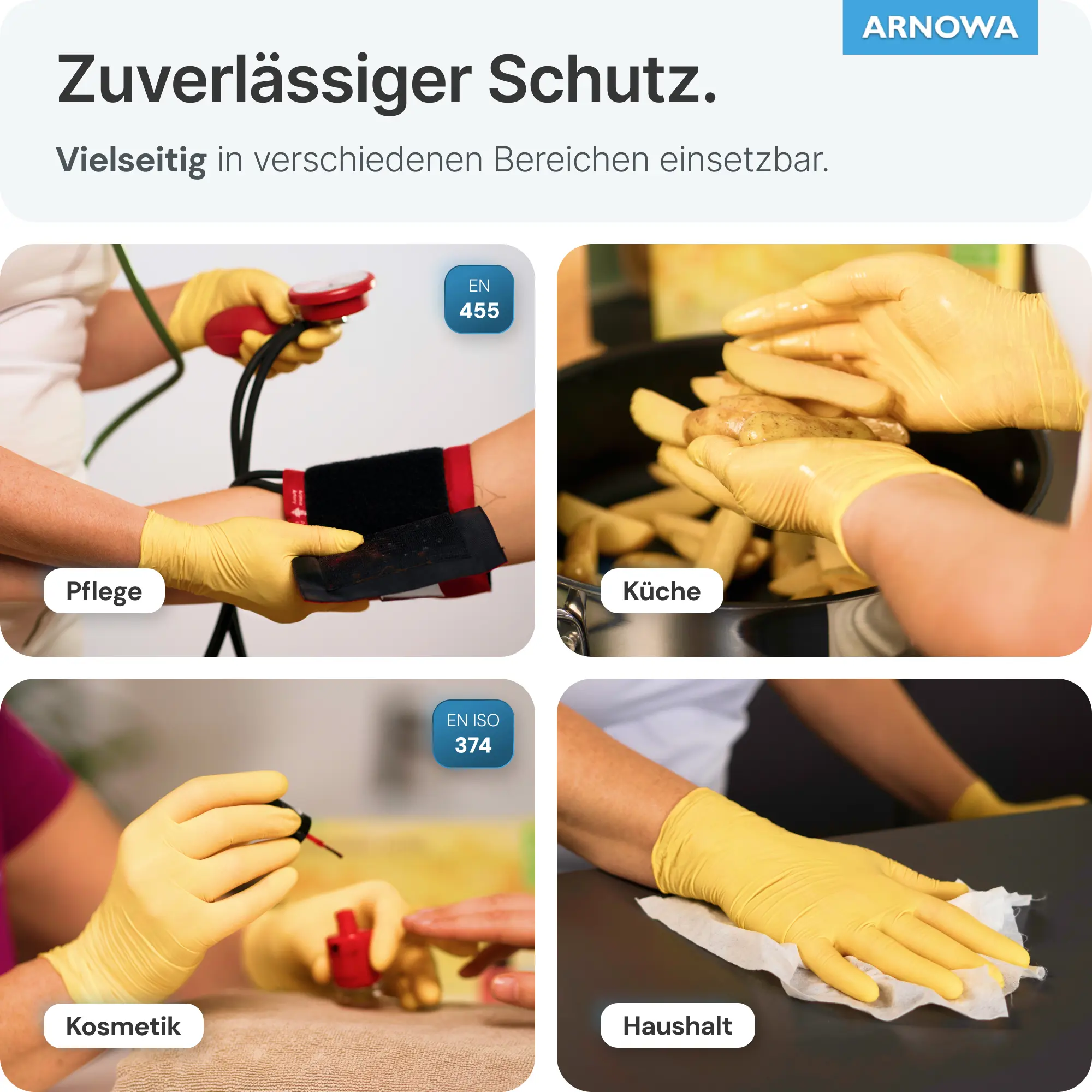ARNOMED RAINBOW NITRIL SUNFLOWER YELLOW Nitrilhandschuhe gelb puderfrei, vielseitig einsetzbar in Pflege, Küche, Kosmetik und Haushalt, latexfrei nach EN 455 und EN ISO 374, VE 100 Stück