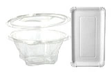 Transparente Einweg-Salat-Schale mit rundem Deckel aus Kunststoff, ideal für Take-away und Lebensmittelverpackung, Artikelnummer 100932