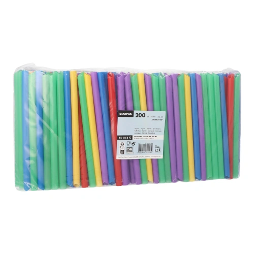 Starpak Mehrweg-Bubble Tea Halme PP Ø 12 mm, 20 cm farbig sortiert einseitig spitz, 6 x 200 Stück