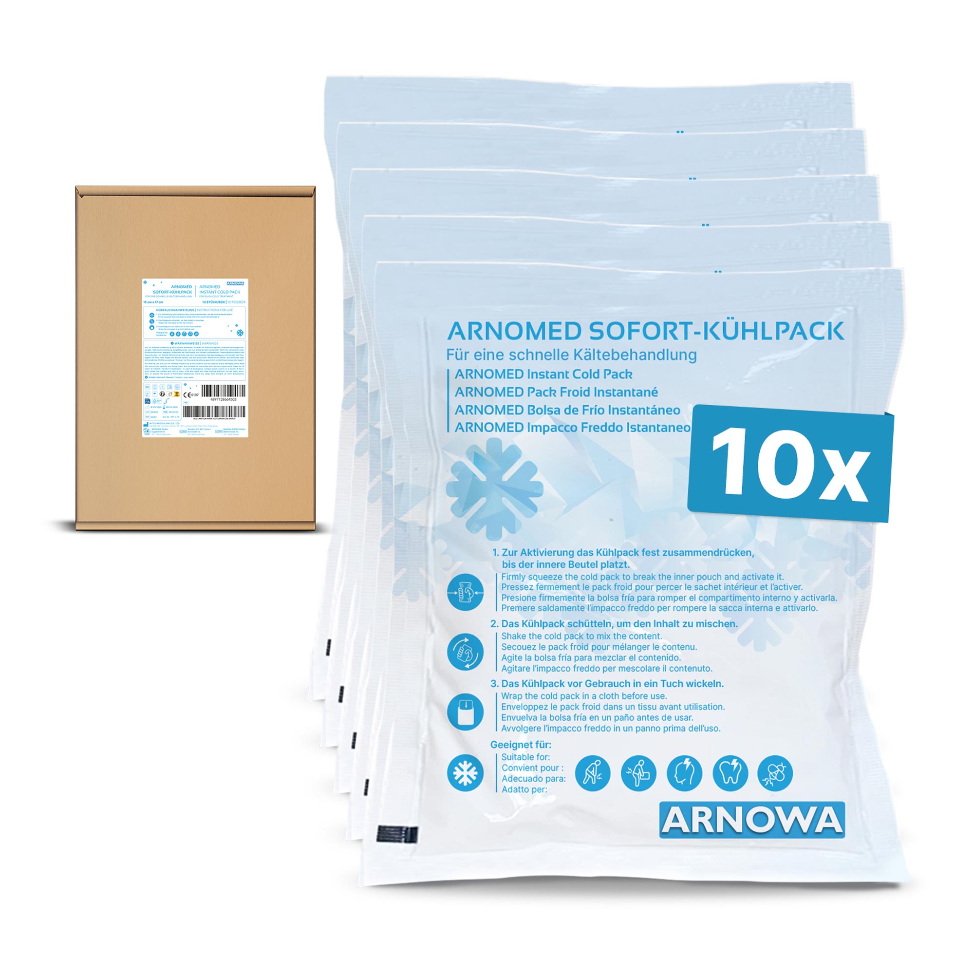 ARNOMED Sofort-Kühlpack zur Kältebehandlung, Einweg, 10 Stück