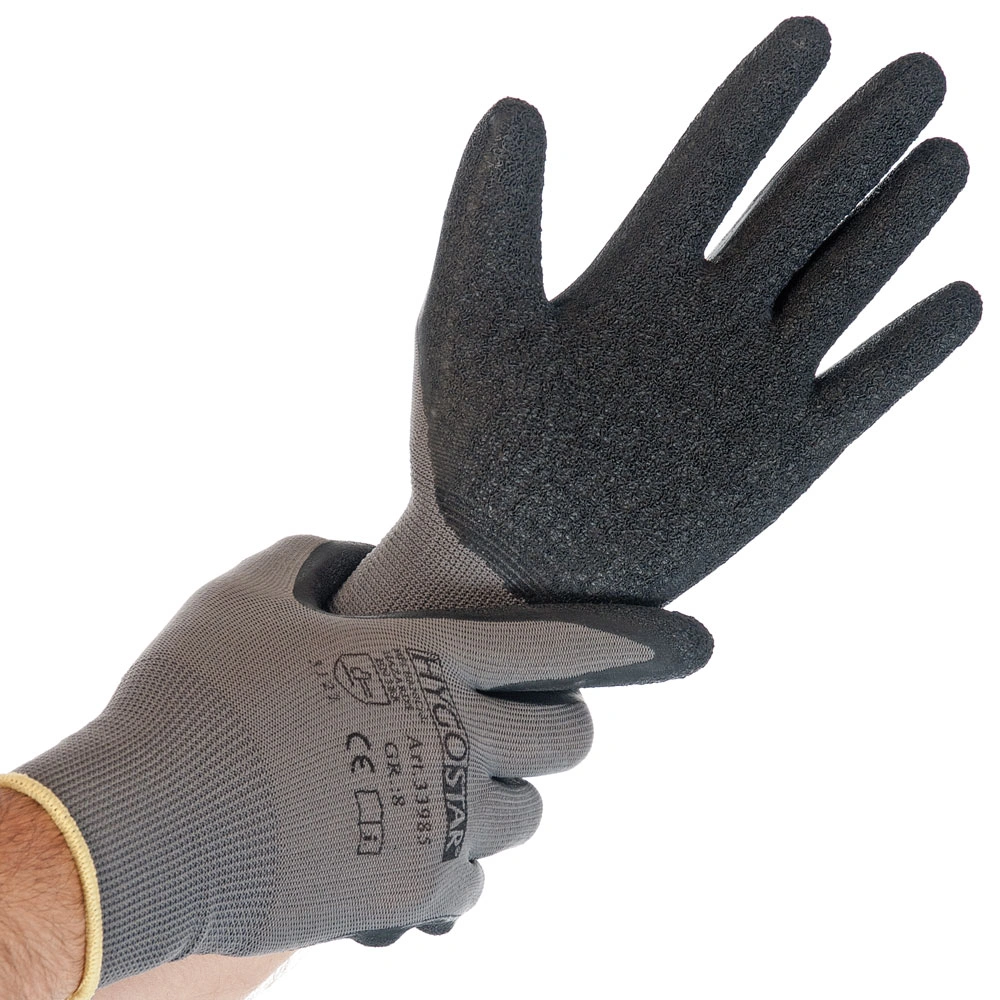 Hygostar Skill Feinstrickhandschuhe mit Latex-Beschichtung grau/schwarz, VE 120 Paar