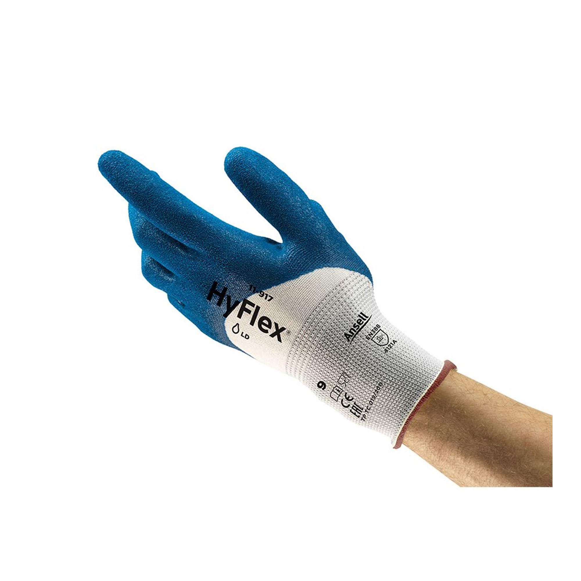 Ansell HyFlex 11-917 Mechanikschutzhandschuhe mit Nitril-Beschichtung weiß/blau, VE 12 Paar