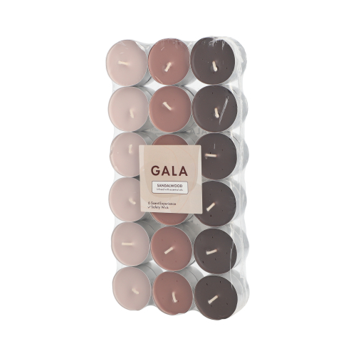 PAPSTAR "GALA" Duftlichte Ø 3,8 cm, 1,7 cm elfenbein - Sandelholz "Ton in Ton", 8 x 36 Stück
