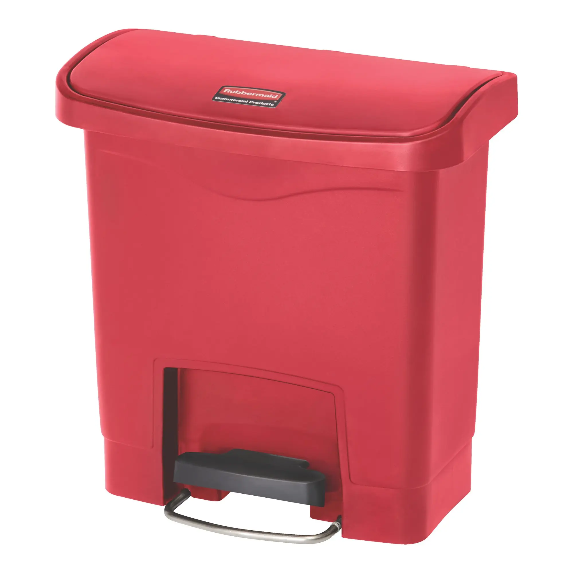 Rubbermaid Slim Jim Step on Abfallbehälter 15 Liter Front Step in Rot mit robustem Fußpedal und geräuscharm schließendem Deckel, Artikelnummer 1883559