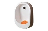 Urinal Keramik weiß mit Spülauslass oben und orangefarbenem Einsatz im Becken für öffentliche Sanitäranlagen, Artikelnummer