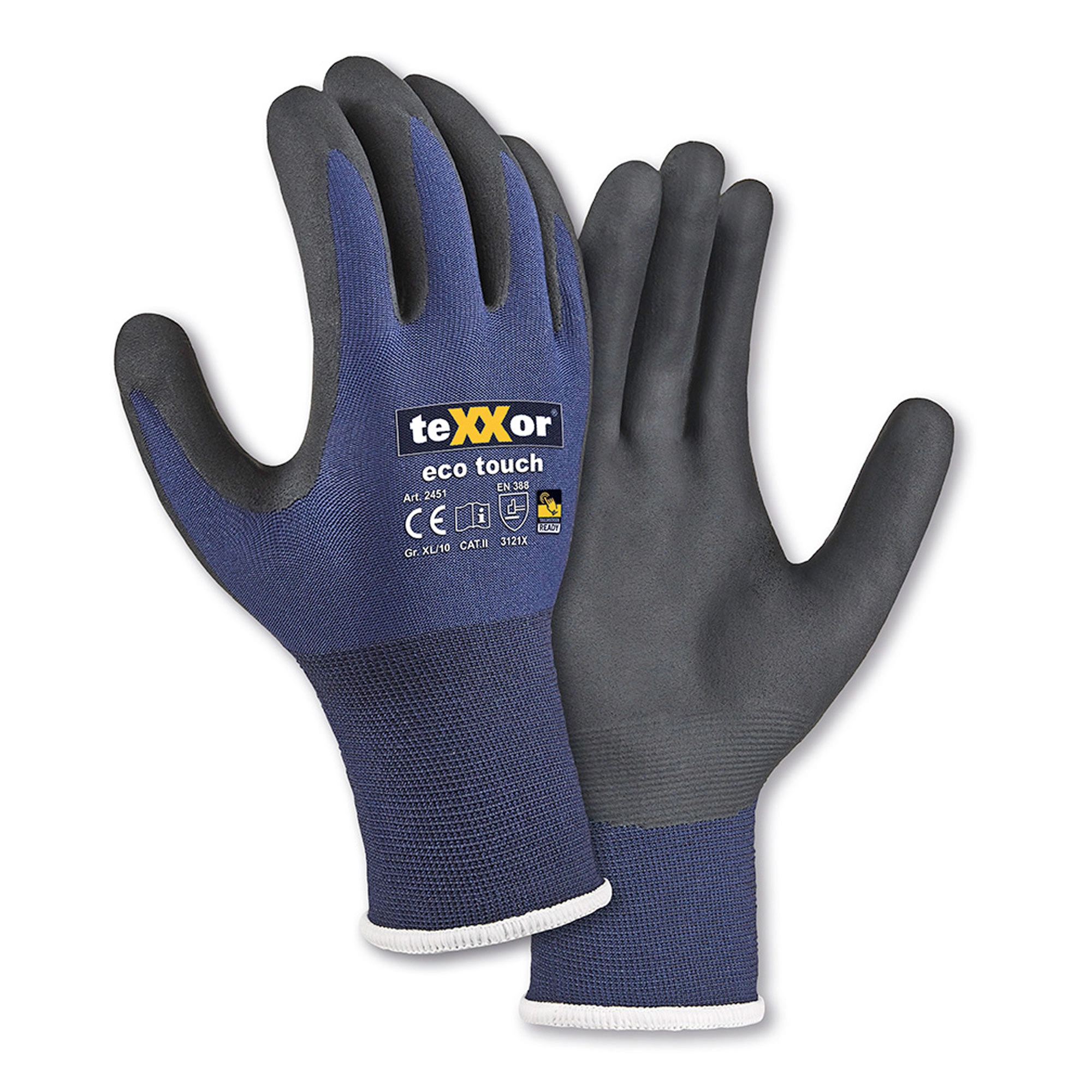 teXXor eco touch 2451 Strick Arbeitshandschuhe mit Nitril-Beschichtung blau/schwarz, VE 144 Paar