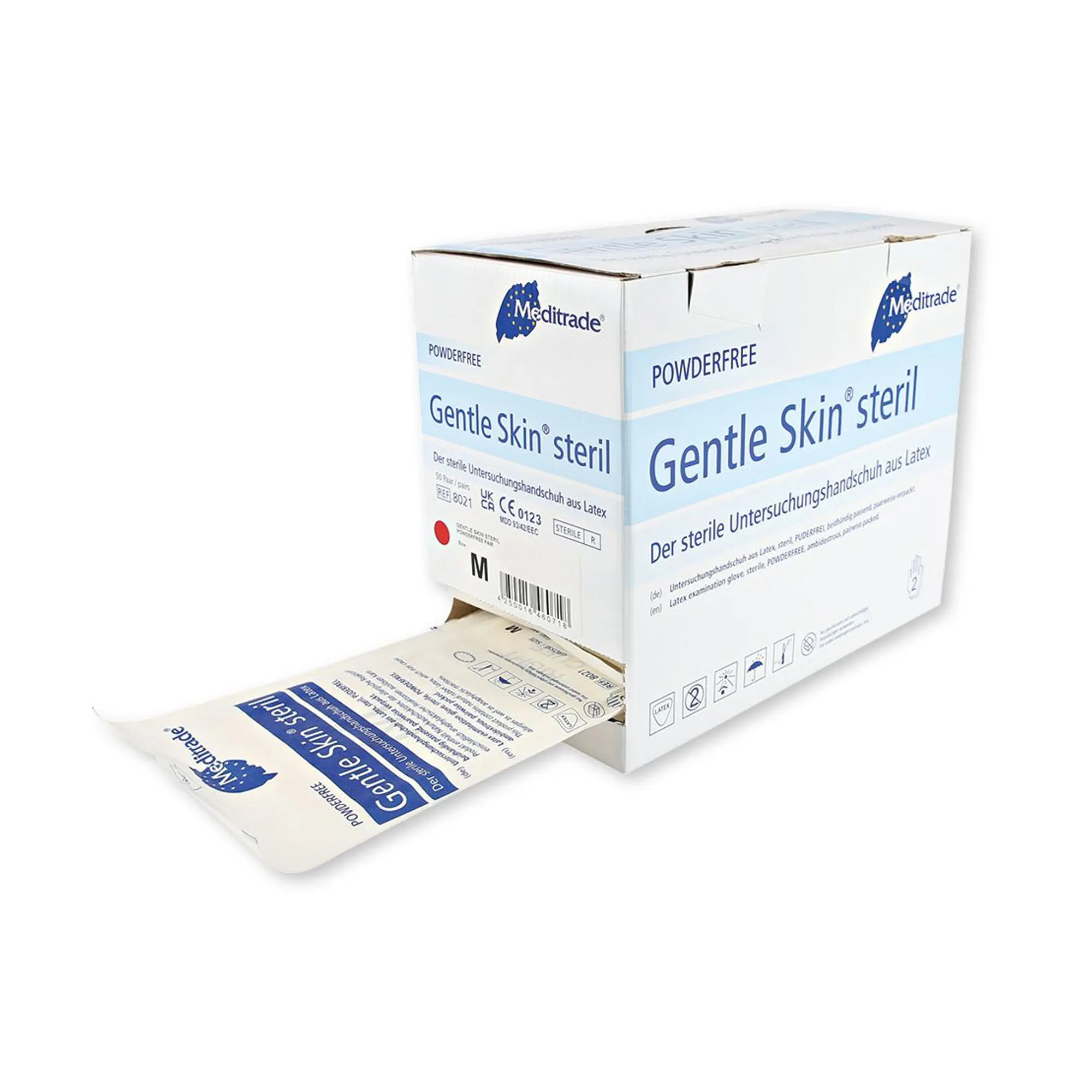 Meditrade Gentle Skin steril Latexhandschuhe weiß puderfrei, VE 200 Paar in Spenderbox von Meditrade für Alten- und Krankenpflege, Größe M