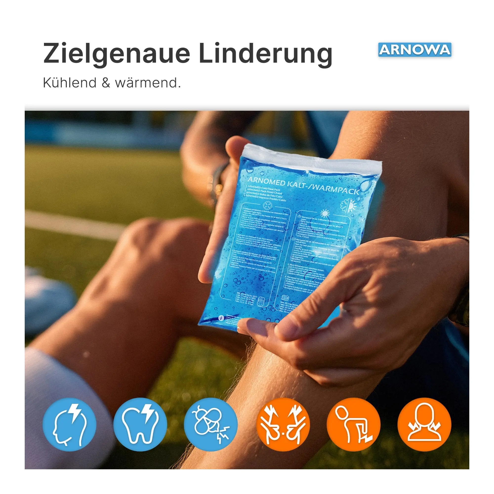 ARNOMED Kalt-/Warmpack 2er Set, blaue wiederverwendbare Kalt-Warm-Kompresse für Kälte- und Wärmetherapie bei Schmerzen, Schwellungen und Verletzungen, inklusive Verpackung, Art.-Nr. 932-M-2