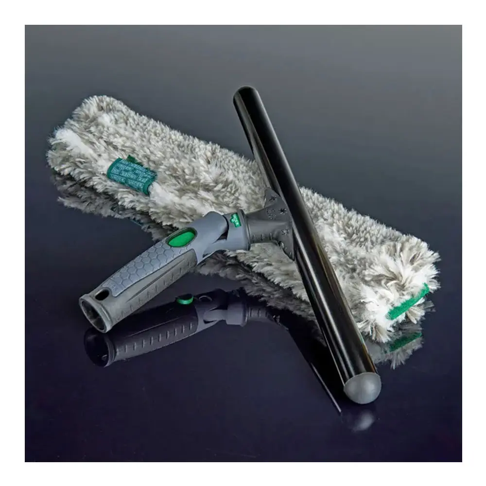 Unger ErgoTec Ninja Starter Set 2in1 Glasreinigungsset, 2-teilig mit Einwascher und Fensterwischer, 35 cm, Mikrofaserbezug und T6-Aluschiene für streifenfreie Fensterreinigung