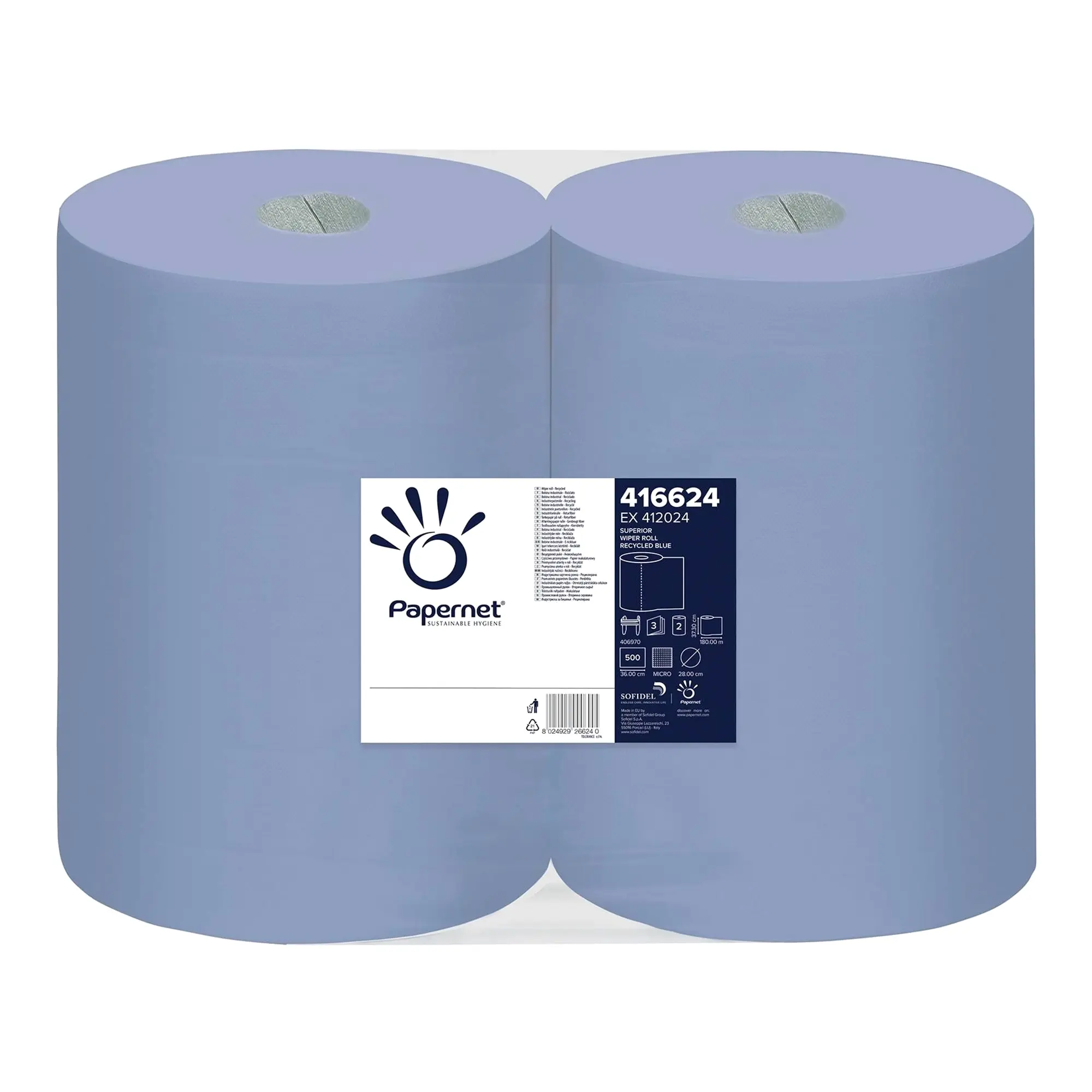Papernet Industrieputztuchrolle blau 3-lagig, 37,3 cm breit, 500 Tücher
