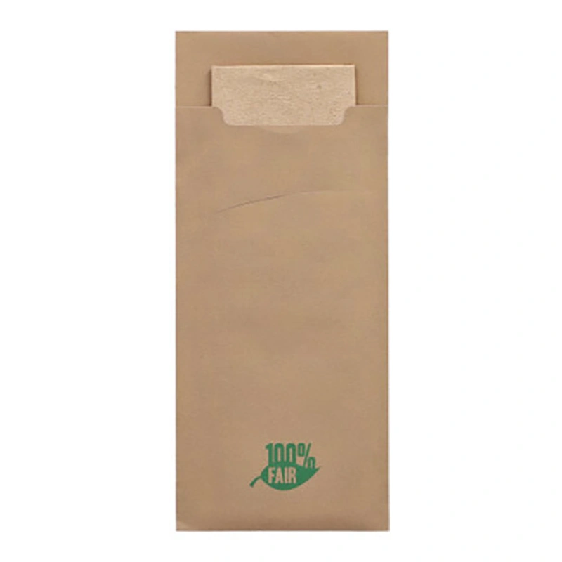 PAPSTAR Bestecktaschen 20 x 8,5 cm braun "100% Fair" mit naturfarbener 2-lagiger Recycling-Serviette 33 x 33 cm, hygienische Besteckhülle, Art.-Nr. 88190