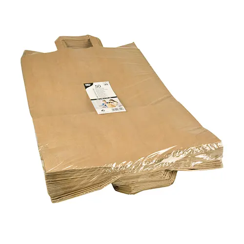 PAPSTAR Tragetaschen, Papier 44 cm x 32 cm x 17 cm braun mit Tragegriff, stabile Kraftpapier-Tüten für Food-to-go, Backwaren, Obst und Gemüse, Karton mit 200 Stück