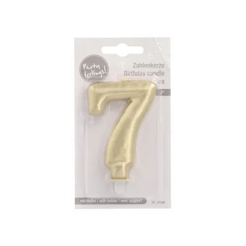 PAPSTAR Zahlenkerze mit Halter 7 cm gold "7" aus Paraffin, raucharm brennend, ideal für Geburtstagstorten und Jubiläen, Art.-Nr. 37166
